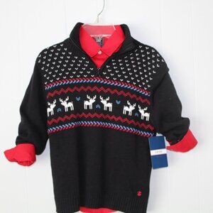 Izod  Black Winter Sweater and Long Sleeve Red Dress Shirt Set NWT Size 8 M